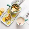 Combinación de desayuno de limón fresco pintado a mano, vajilla de cerámica para una persona, apto para niños, mango de cereal, tazón, plato de cena, taza de leche