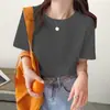 Camiseta feminina de algodão branca de manga curta, nova moda verão 2026, gola redonda, corte solto, modeladora, top feminino para baixinhas
