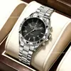 Reloj de hombre superventas transfronterizo, moderno dial grande con luz azul, reloj de cuarzo con banda de acero, tres subesferas de imitación, venta al por mayor de relojes de pulsera para hombre