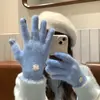Luvas de Dedo Dividido Inverno Feminina Nova Quente Cor Sólida Fofa Ciclismo à Prova de Frio Toque de Lã Tela Sensível ao Toque Luvas Femininas Tricotadas