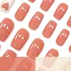 Modelo Más Vendido de Comercio Exterior: Uñas Postizas Rectangulares de Longitud Media, 24 Piezas, Diseño de Hoja Naranja Cálida con Forma de Corazón para Otoño e Invierno, Suaves y Dulces, Venta al por Mayor