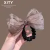 Elástico de Cabelo de Renda com Laço de Luxo Leve para Mulheres, Decorado com Strass, Scrunchie Grande, Acessório de Cabelo Estilo Francês Super Delicado para Rabo de Cavalo