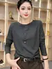 Camiseta versátil y moderna de manga larga y cuello redondo para mujer, nueva colección otoño 2026, casual, corte holgado y adelgazante, perfecta como capa interior o camiseta base