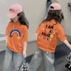 Camiseta de manga corta con estampado de dibujos animados de algodón puro para niñas (2025), informal, combinable, de media manga y moderna.