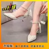 Tacones Altos Elegantes de Lunares con Punta para Mujer, Nuevo Modelo 2026 con Lazo, Adecuados para Faldas, Sandalias de Tacón de Aguja de Lunares y Perlas