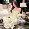 Ropa de casa original para otoño e invierno, pijama de algodón modal para mujer, conjunto de tres piezas de pijama tipo camisola dulce y suave con un tacto lujoso