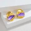 Pendientes Redondos Plegados de Acero Inoxidable de Nuevo Estilo Transfronterizos de Color Contrastante Diseño Simple Fresco y Dulce Pendientes de Dopamina Venta al por Mayor