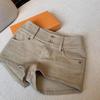 Shorts Jeans Cáqui Americano de Cintura Alta Emagrecedor que Molda o Quadril para Garotas Descoladas Verão Novo Estilo Preguiçoso Reto Casual Calça de Perna Larga