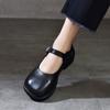 [Precio del Evento 168] Zapatos Mary Jane Versátiles de Punta Cuadrada Estrecha Planos de Cuero Genuino con Hebilla de Una Sola Tira para Mujer
