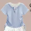 Niñas Grandes Verano Nuevo Estilo Niñas Dulce Dopamina Moda Camiseta de Manga Corta con Cordón Falda con Lazo Conjunto de Dos Piezas