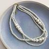 Colar de Pérolas em Camadas Múltiplas de Nicho High-End Nova Moda Elegante Simples Corrente Clavicular Colar de Pescoço Exquisito