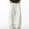 Jeans branco retro americano de cintura alta com perna curva, unissex, com design high-street, corte solto, efeito emagrecedor e uma silhueta fluida de perna larga