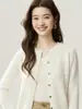 Cardigan de Tricô de Caxemira Novo Outono 2026 para Mulheres, Peça de Roupa de Manga Longa, Suéter de Tricô, Cor Sólida, Jaqueta Externa Fina