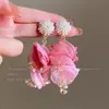 Pendientes de Borla de Flor de Tela del Jardín de Monet Temperamento Súper Hada Más Fáciles de Combinar Pendientes Moda de Nicho Pendientes de Alta Gama para Mujer