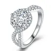 Anel Clássico Kaiwei com Zircônia Cravejada Micro Seis Garras Anel Totalmente Cravejado com Diamantes em Duas Fileiras Zircônia Braço Torcido Anel de Noivado