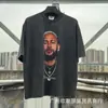 Camiseta de Manga Corta Holgada para Parejas de Ancianos Lavada Pesada con Estampado de Retratos Hip Hop Rap Estilo Americano Vintage Tendencia