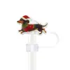 Tapas de Paja Navideñas Dibujos Animados Vaca de las Tierras Altas Tapones para Polvo 10 mm Cubiertas de Paja de Goma Suave Decorativas Impresas Regalos Festivos Venta al por Mayor