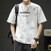 Algodón Nuevo Verano Hombres Moderno Holgado Marca de Moda Estudiante Camiseta de Manga Corta Top con Mangas Tres Cuartos y Cuello Redondo
