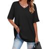 Primavera e Verão 2025 Amazon Fashion Mais Fácil de Combinar Camiseta Feminina Decote V Bolso Manga Curta Solta