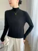 ¡Estilo de temperamento de alta gama! Suéter de cachemir para mujer, cuello medio alto, dobladillo enrollado, tejido, top adelgazante