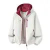 Conjunto de otoño con bloques de color especiales, chaqueta nueva para primavera/otoño para hombre, versátil, holgada, casual, cortavientos con capucha para pareja