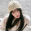Gorro tejido estilo Ju Ya para mujer, coreano, nicho, calado, de lana, tejido a mano, retro, tipo gorro de pila