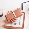 Billetera Larga para Mujer Nuevo Estilo Coreano PU Color Contrastante Bolso de Mano Hebilla Plegable de Dos Pliegues Cartera de Cuero Cremallera Bolso para Teléfono Móvil