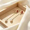 Pendientes largos de plata de ley s925 con forma de corazón con diamantes y perlas, pendientes de borla de moda estilo coreano con un diseño de lujo ligero para mujer