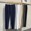 Calça Cropped Masculina Verão com Caimento em Seda Gelada Estilo Coreano Tendência Versátil Casual Slim Reta Fina
