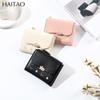 Cartera corta para mujer con estampado de color liso, tarjetero 2024, cartera con cremallera y cierre cruzado para mujer, venta al por mayor