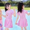 Traje de banho infantil estilo coreano com estampa de moda, coelho de desenho animado, para crianças médias e grandes, traje de banho para férias, fontes termais, maiô saia de natação