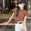Camiseta Básica de Algodón Puro de Manga Corta Color Amarillo Claro Sencilla de Hombro Normal para Mujer Verano Ajuste Delgado Elástica Favorecedora Color Sólido Cuello Redondo
