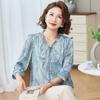 Camisa de Gasa de Manga Tres Cuartos Estilo Otoño de Mamá Nuevo Estilo Moda Casual de Verano para Mujeres de Mediana Edad y Mayores Tops que Reducen la Edad