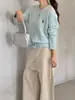 Cárdigan de Punto Azul con Cuello Redondo para Mujer, Nuevo Estilo 2026 Suéter de Lana con Punto Trenzado y Logo de Caballo Bordado