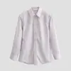 Comércio Exterior Transfronteiriço Roupas Femininas Moda Outono e Inverno 2025 Estilo Commuter Europeu e Americano Design de Cintura Marcada com Listras Camisa Slim Fit com Lapela