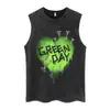 Camiseta Sin Mangas Hip-Hop Urbano para Hombre Holgada Marca de Moda Europea y Americana Estampada Cuello Redondo Chaleco de Algodón Puro Peso Pesado para Hombre