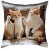 Funda de Cojín para Sofá Transfronteriza, Felpa Corta Amigable con la Piel, Linda Funda de Cojín de Animal Gato, Funda de Cojín para Sala de Estar, No Incluye Relleno