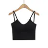 Camisola Ultra Curta Justa com Bojos para Mulheres Verão 2025 Sem Costas Slim Yoga Fitness Decote U Alça Pequena
