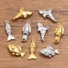 4 Colgantes de Animales Tridimensionales Chapados al Vacío Electroplateados Dorados de Acero Inoxidable 304 Colgantes de Encanto Marino Pez Pulpo Pez Dorado