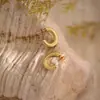 Brincos Sólidos Irregulares Martelados de Aço Inoxidável com Revestimento de Óleo, Simples e Versáteis, Brincos de Tarraxa Banhados a Ouro 18K