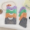Traje de verano a cuadros de algodón fino para bebés, niños y niñas, camiseta de manga corta con estampado de frutas, pantalones, conjunto de dos piezas