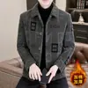 Novo casaco masculino outono e inverno 2024 veludo mink forro de lã espesso listrado tweed lapela jaqueta casual quente