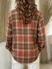 Camisa Casual para Mujer Estilo Europeo y Americano Cuadros Naranja-Marrón Solapa Manga Larga Hombro Caído Holgada Versátil Ropa Exterior Camisa Fuente