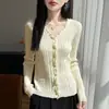 Terciopelo amigable con la piel 2026 transfronterizo otoño e invierno nuevo suéter de punto base cárdigan suéter para mujer suelto con volantes y cuello en V