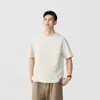 Camiseta de Manga Corta para Hombre Nueva de Verano 220g Estilo Japonés Textura Rayada Simple Cuello Redondo Holgada Casual Top para Hombre