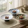 Plato alto de cerámica para frutas de estilo chino con múltiples patrones, gran capacidad, para uso doméstico, nuevo plato para té y bocadillos de estilo chino, plato para servir frutas, pasteles y nueces