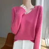 Suéter para mujer, capa base, top de punto de forro polar Andy, estilo nuevo, colección otoño/invierno transfronteriza, corte holgado, listo para usar, cuello en V, manga larga