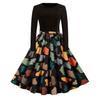 AliExpress ebay Amazon otoño e invierno cuello redondo manga larga negro a juego estampado de lunares redondos vestido amplio con lazo