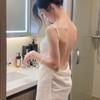 Toalla de Baño Portátil Estilo Coreano Colgante Hogar Falda de Baño Sin Espalda Sexy Bata de Baño Pijama de Verano Super Pijama Algodón Nube