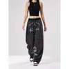 Pantalones de pierna ancha a rayas estampados retro americanos para hombres y mujeres, pantalones de chándal de verano para bailar, pantalones casuales holgados deportivos con un ambiente relajado, modernos